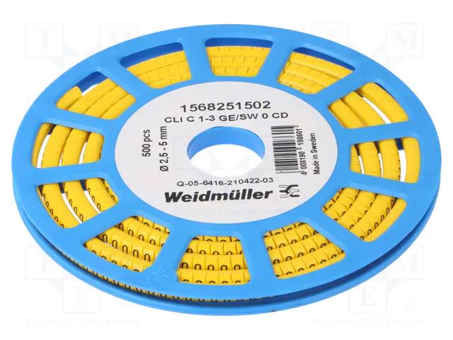 Markers; Marking: 0; 2.5÷5mm; PVC; yellow; -30÷80°C; leaded; CLI C WEIDMÜLLER WM-1568251502