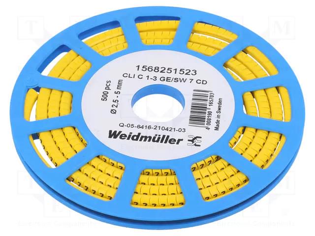 Markers; Marking: 7; 2.5÷5mm; PVC; yellow; -30÷80°C; leaded; CLI C WEIDMÜLLER WM-1568251523