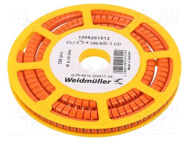 Markers; Marking: 3; 4÷10mm; PVC; orange; -30÷80°C; leaded; CLI C WEIDMÜLLER WM-1568261512