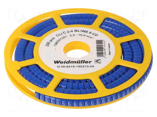 Markers; Marking: 6; 4÷10mm; PVC; blue; -30÷80°C; leaded; CLI C; reel WEIDMÜLLER WM-1568261521