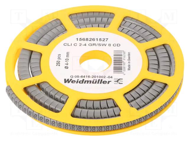 Markers; Marking: 8; 4÷10mm; PVC; grey; -30÷80°C; leaded; CLI C; reel WEIDMÜLLER WM-1568261527