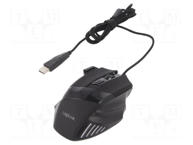 Mouse; black; USB; optical,wired; DPI change button; No.of butt: 7 LOGILINK ID0202