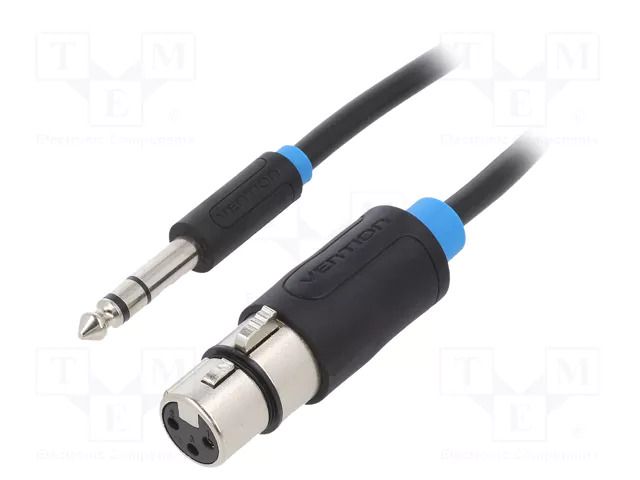 Cable; Jack 6,3mm 3pin plug,XLR female 3pin; 1.5m; black; PVC VENTION BBEBG