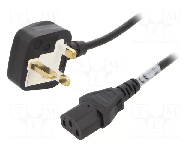 Cable; 3x0.75mm2; BS 1363 (G) plug,IEC C13 female; PVC; 2m; black SCHURTER 6043.0114