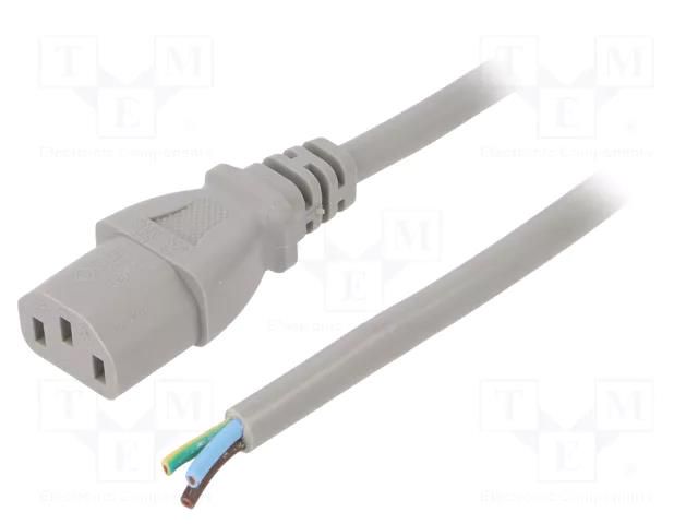 Cable; 3x1mm2; IEC C13 female,wires; PVC; 5m; grey; 10A; 250V LIAN DUNG SN31-3/10/5GY