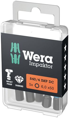 840/4 IMP DC Hex-Plus DIY Impaktor bits, 5 x 6.0x50, Wera 05057646001