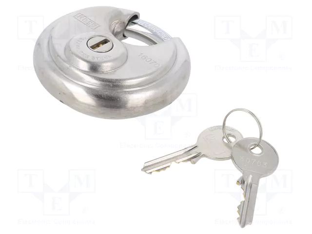 Padlock; round,shackle; stainless steel; A: 70mm; B: 17mm; C: 10mm KASP KA-K16070A3
