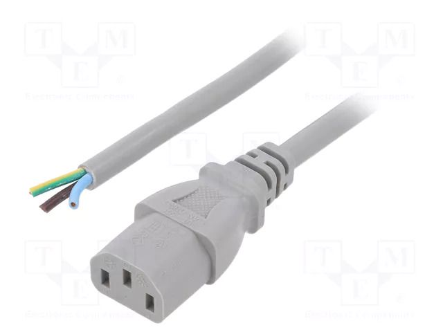 Cable; 3x1mm2; IEC C13 female,wires; PVC; 1m; grey; 10A; 250V LIAN DUNG SN31-3/10/1GY