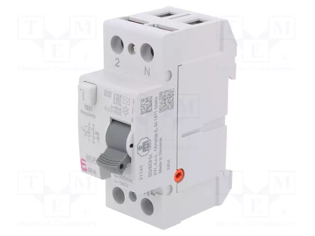 RCD breaker; Inom: 40A; Ires: 300mA; Poles: 2; 230V,400V; IP20; EFI ETI POLAM 002061232