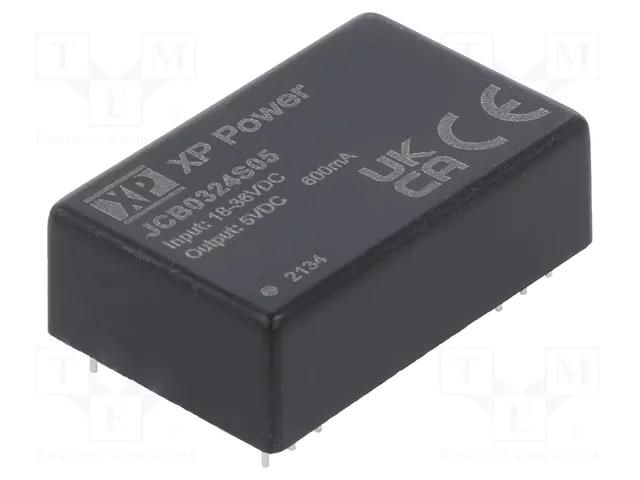 Converter: DC/DC; 3W; Uin: 18÷36VDC; Uout: 5VDC; Iout: 600mA; THT; JCB XP POWER JCB0324S05