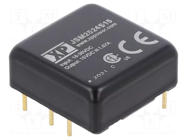 Converter: DC/DC; 25W; Uin: 18÷36VDC; Uout: 15VDC; Iout: 1.67A; 1"x1" XP POWER JSM2524S15