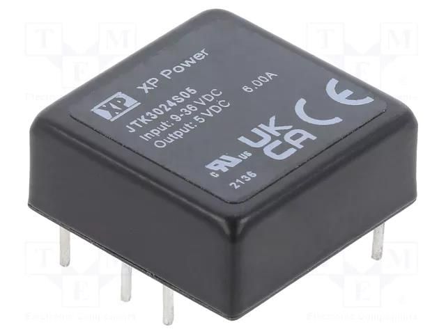 Converter: DC/DC; 30W; Uin: 9÷36VDC; Uout: 5VDC; Iout: 6A; 1"x1"; THT XP POWER JTK3024S05