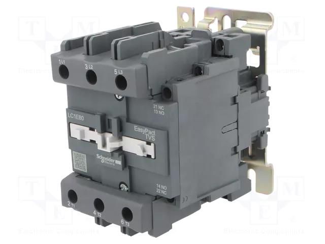 Contactor: 3-pole; NO x3; Auxiliary contacts: NC + NO; 230VAC; 80A SCHNEIDER ELECTRIC LC1E80P7