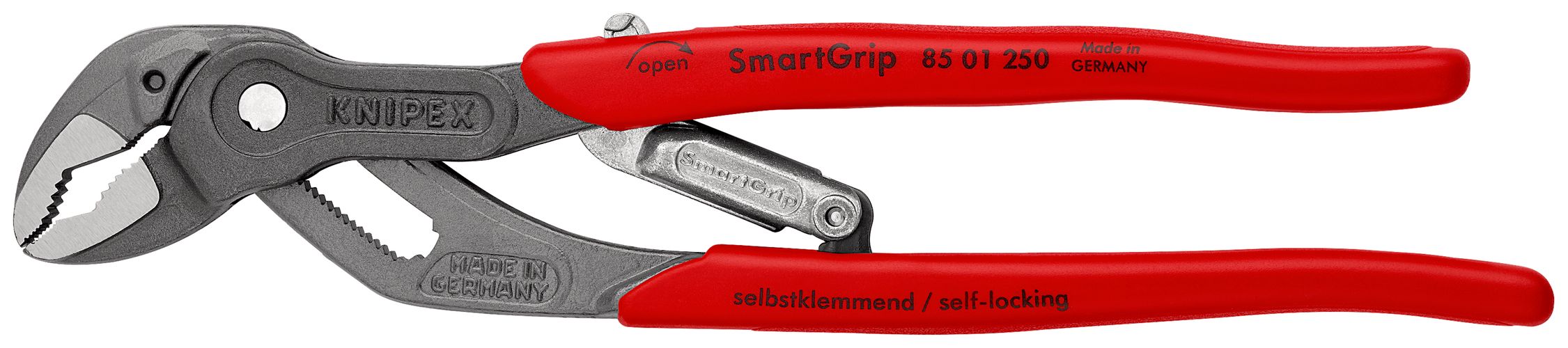 KNIPEX 85 01 250 SmartGrip® Water Pump Pliers with automatic adjustment with plastic handles grey atramentized 250 mm 85 01 250 4003773061304