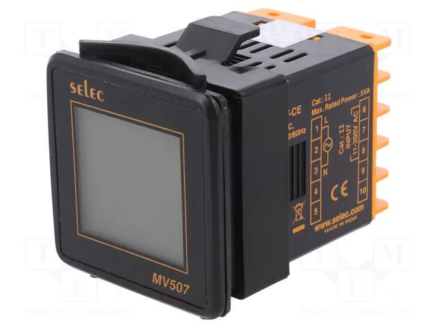 Voltmeter; digital,mounting; VAC: 50÷480V; on panel; True RMS; LCD SELEC MV507-CU