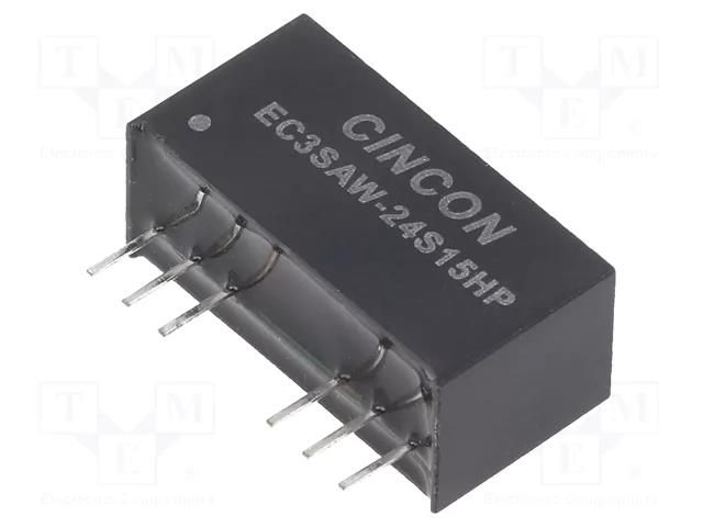 Converter: DC/DC; 3W; Uin: 9÷36VDC; Uout: 15VDC; Iout: 200mA; THT CINCON EC3SAW-24S15HP