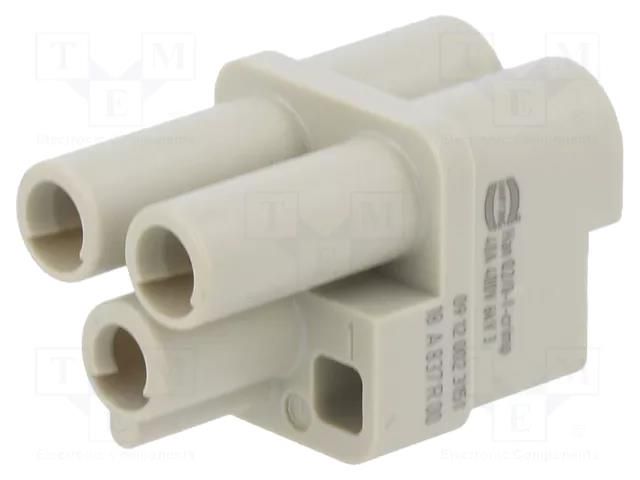 Connector: HDC; contact insert; female; Han Q; PIN: 3; 2P+PE; 40A HARTING 09120023151