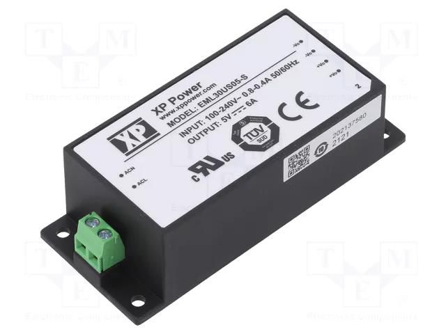 Power supply: switching; for building in; 30W; 5VDC; 6A; OUT: 1 XP POWER EML30US05-S