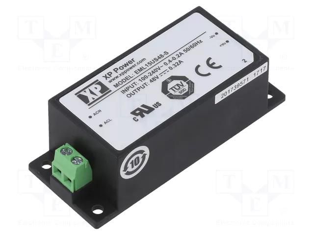 Power supply: switching; for building in; 15W; 48VDC; 320mA; OUT: 1 XP POWER EML15US48-S