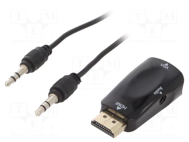 Adapter; D-Sub 15pin HD socket,HDMI plug,Jack 3.5mm socket GEMBIRD A-HDMI-VGA-02