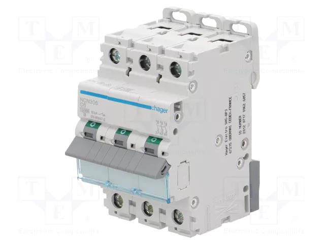 Circuit breaker; 230/400VAC; Inom: 6A; Poles: 3; Charact: C; 10kA HAGER NCN306