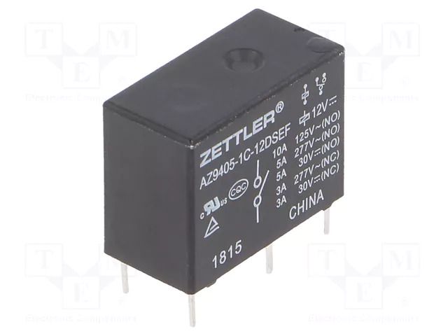 Relay: electromagnetic; SPDT; Ucoil: 12VDC; 10A; 5A/277VAC; AZ9405 ZETTLER AZ9405-1C-12DSEF