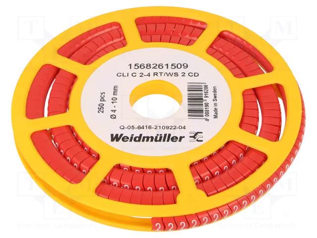 Markers; Marking: 2; 4÷10mm; PVC; red; -30÷80°C; leaded; CLI C; W: 7mm WEIDMÜLLER WM-1568261509