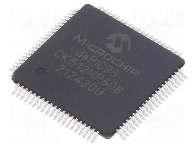 IC: dsPIC microcontroller; 512kB; 64kBSRAM; TQFP80; DSPIC; 0.5mm MICROCHIP TECHNOLOGY 33CK512MP608-I/PT