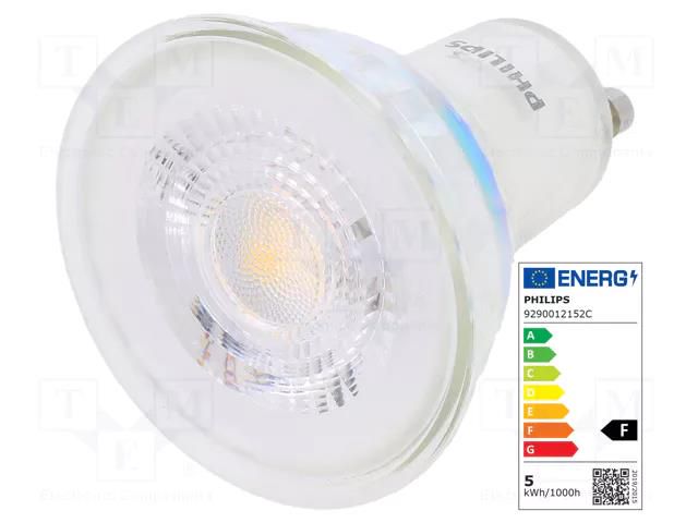 LED lamp; warm white; GU10; 230VAC; 355lm; P: 4.6W; 36°; 2700K PHILIPS 75251700