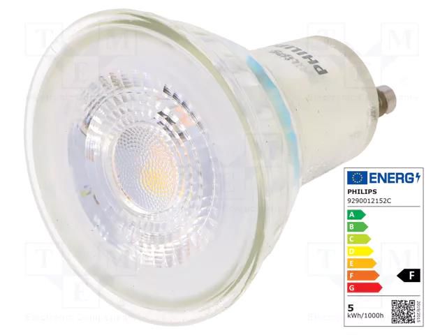 LED lamp; warm white; GU10; 230VAC; 355lm; P: 4.6W; 36°; 2700K PHILIPS 77413400