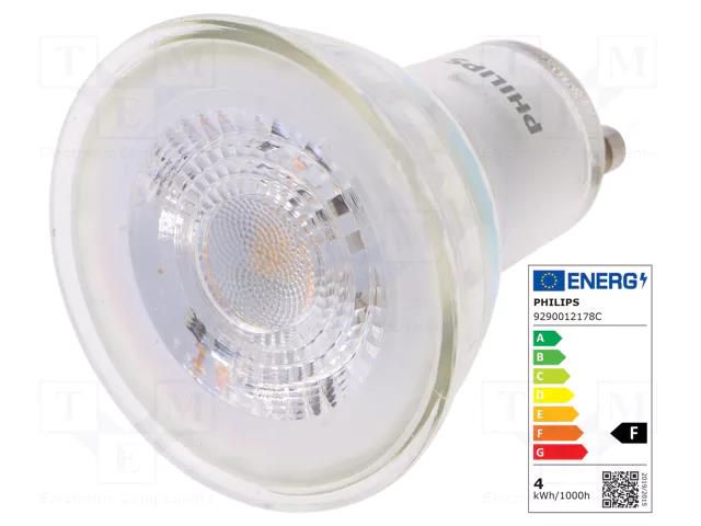 LED lamp; warm white; GU10; 230VAC; 255lm; P: 3.5W; 36°; 2700K PHILIPS 77415800