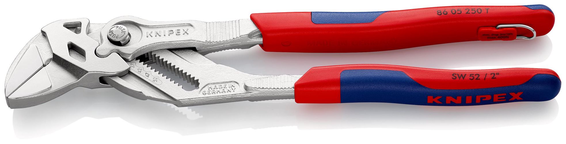 KNIPEX 86 05 250 T Pliers Wrench pliers and a wrench in a single tool with multi-component grips, with integrated tether attachment point for a tool tether chrome-plated 250 mm 86 05 250 T 4003773080138