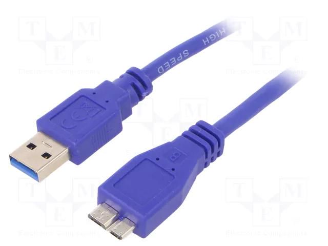 Cable; USB 3.0; USB A plug,USB B micro plug; 3m; blue; Cablexpert GEMBIRD CCP-MUSB3-AMBM-10