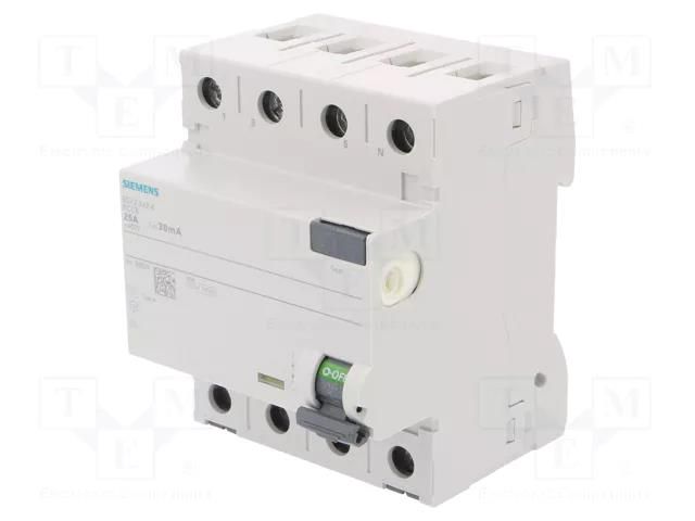 RCD breaker; Inom: 25A; Ires: 30mA; Poles: 3+N; 230/400VAC; IP20 SIEMENS 5SV3342-6