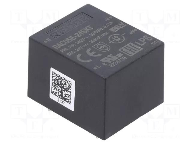 Converter: AC/DC; 5W; Uin: 90÷264VAC,130÷370VDC; Uout: 24VDC; 80% RECOM RAC05E-24SKT