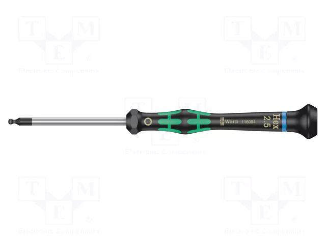 Screwdriver: precision; hex key,spherical; HEX 2.5mm WERA WERA.05118094001