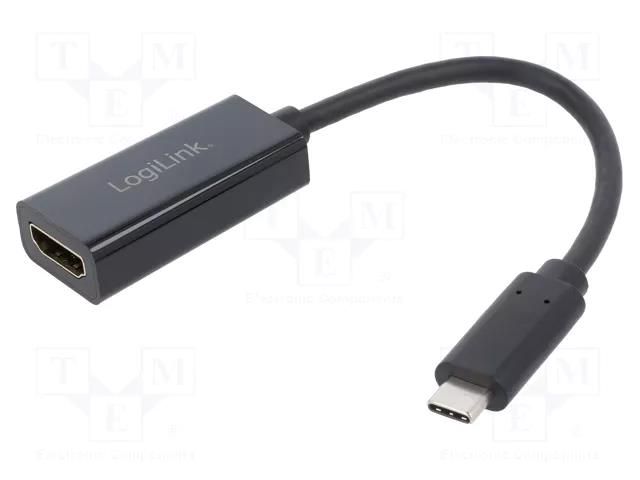 Adapter; USB 3.2; HDMI socket,USB C plug; 140mm; black LOGILINK UA0380