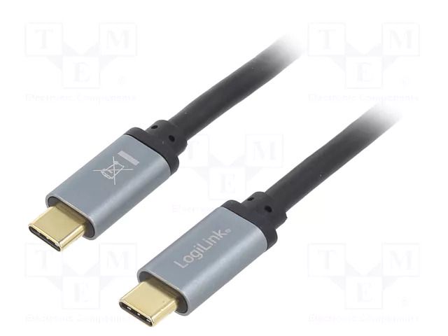 Cable; USB 3.2; USB C plug,both sides; 1m; black; aluminium; 100W LOGILINK CUA0107