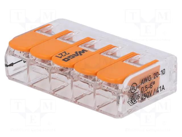 Quick splice; 221; 41A; 450V; for cable; spring clamp; 0.5÷6mm2 WAGO 221-615