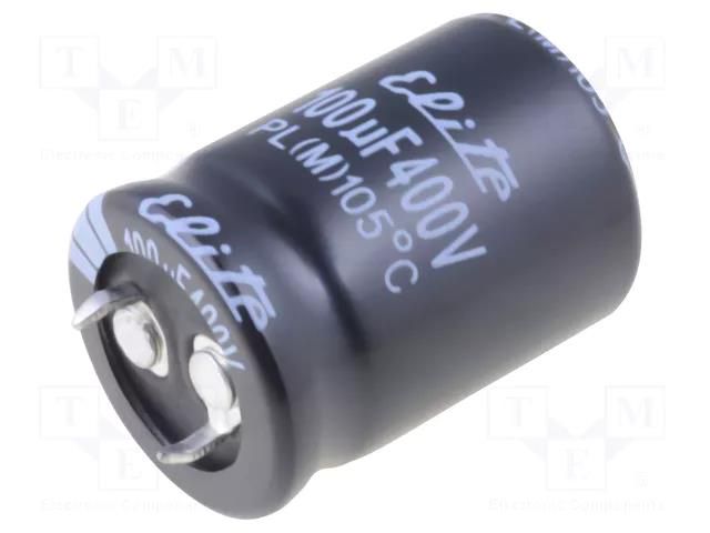 Capacitor: electrolytic; SNAP-IN; 100uF; 400VDC; Ø22x31mm; ±20% Elite PL2G101MND2231