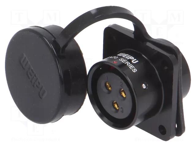 Connector: circular; socket; female; PIN: 3; IP67; SA20; 25A; 500V WEIPU SA2013/S3B
