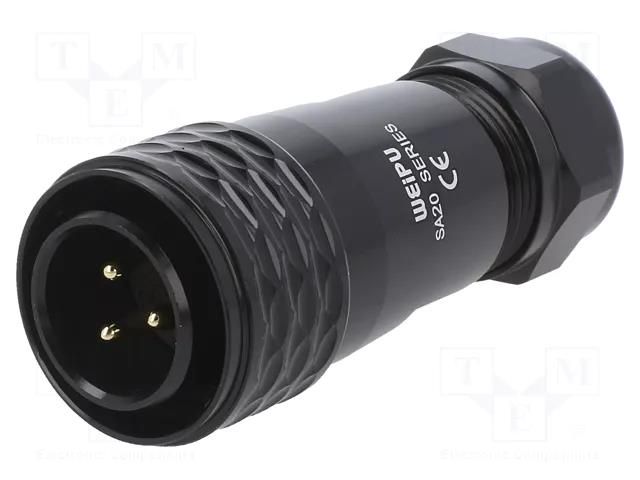 Connector: circular; plug; male; PIN: 3; IP67; SA20; 8÷12mm; 25A; 500V WEIPU SA2010/P3IB