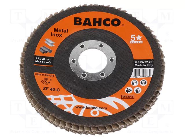Flap grinding wheels; Ø: 115mm; Granularity: 40; 22.23mm; Class: 5* BAHCO SA.3926-115IM-C40