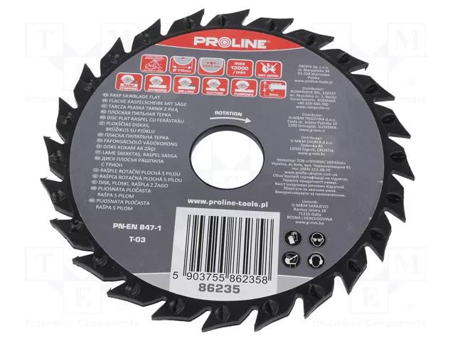 Cutting wheel; Ø: 115mm; with rasp; Ømount.hole: 22.23mm PROLINE PRE-86235