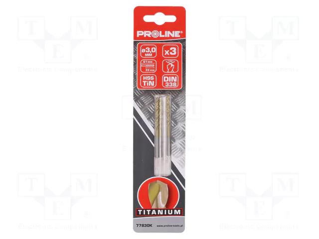 Drill bit; for metal; Ø: 3mm; high speed steel TIN coated HSS-R PROLINE PRE-77830K