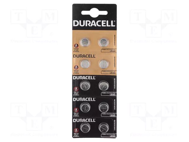 Battery: alkaline; LR44,coin,R1154; 1.5V; 150mAh; Ø11.6x5mm DURACELL BAT-LR44/DR-B10