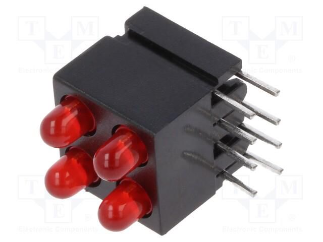 LED; in housing; 2.8mm; No.of diodes: 4; red; 20mA; 60°; 1.2÷4mcd MENTOR 1801.2220