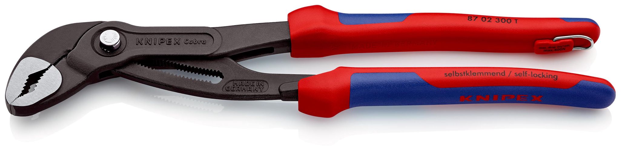 KNIPEX 87 02 300 T Cobra® High-Tech Water Pump Pliers with multi-component grips, with integrated tether attachment point for a tool tether grey atramentized 300 mm 87 02 300 T 4003773080169