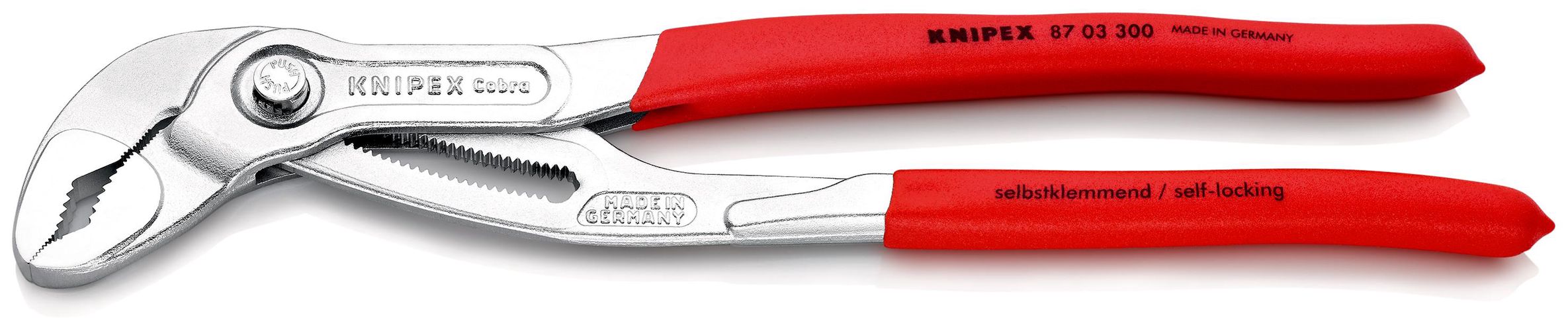 KNIPEX 87 03 300 Cobra® High-Tech Water Pump Pliers covered with non-slip plastic chrome-plated 300 mm 87 03 300 4003773041382