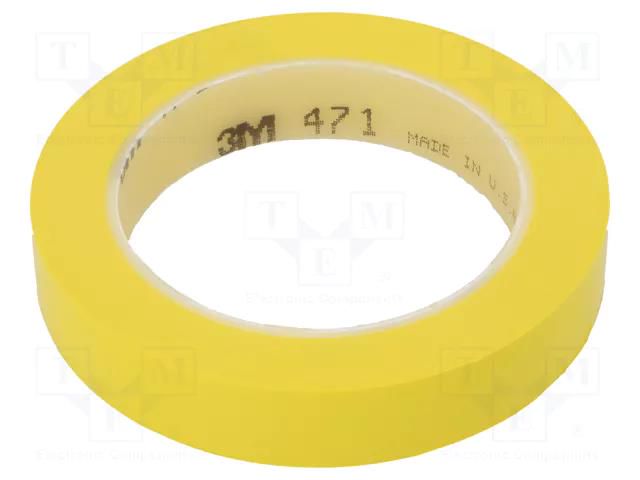 Tape: marking; yellow; L: 33m; W: 19mm; Thk: 0.13mm; 2.5N/cm; 130% 3M 3M-471-19-33/YE